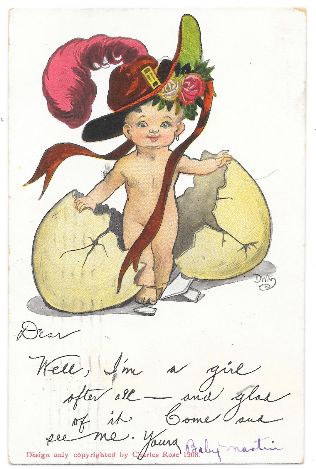 Dwig Signed Egg Baby Novelty Postcard c1908 Charles Rose Artist Signed