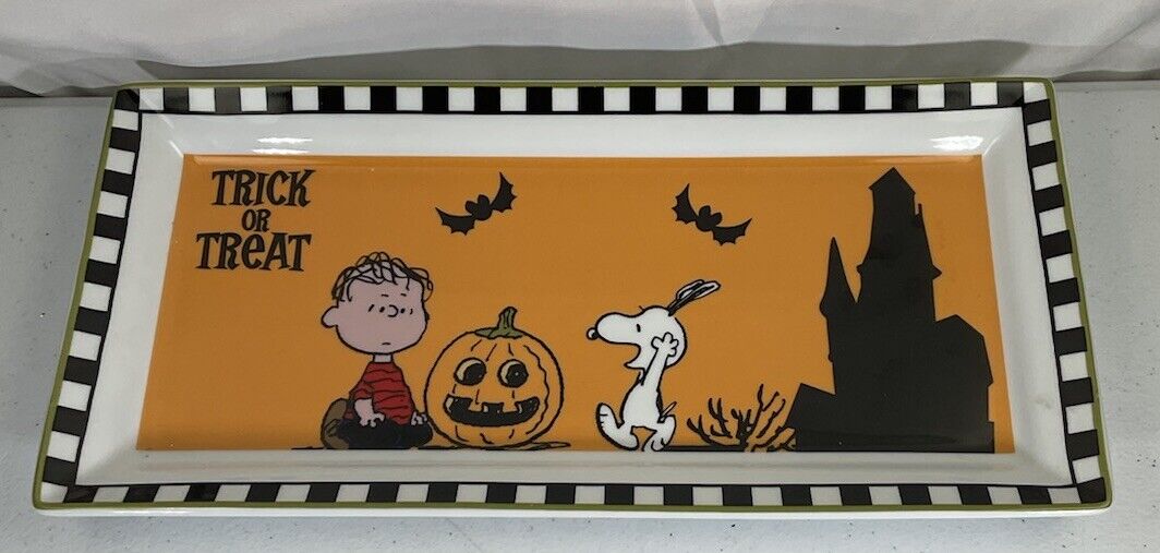 Peanuts Halloween Snoopy Trick Or Treat Serving Tray Platter Jack O Latern