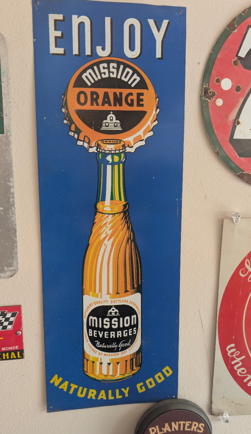 Vintage Enjoy Mission Orange Soda Metal Tin Sign