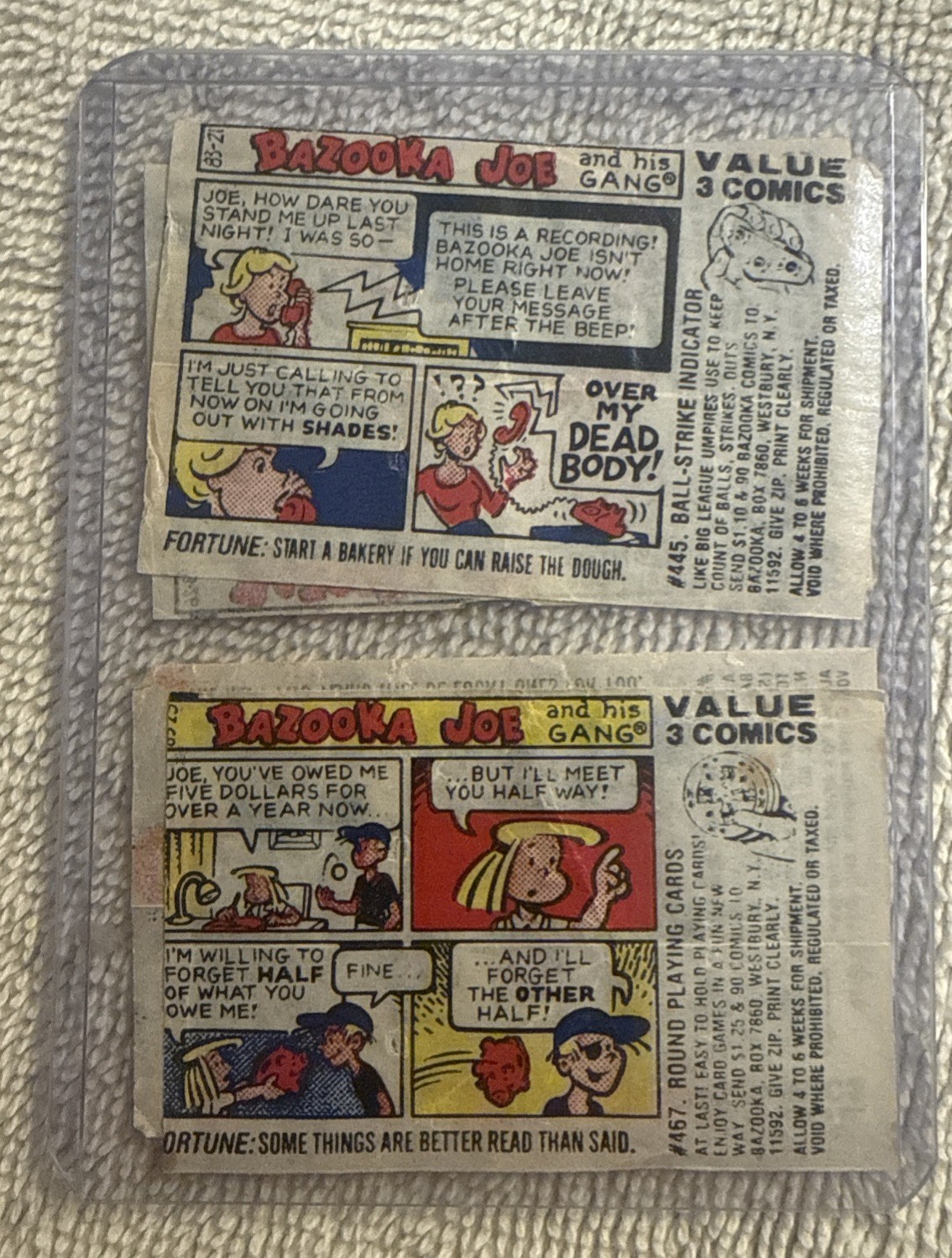Chewing gum wrappers. Vintage inserts 4 pieces. Rare. Bazooka Joe