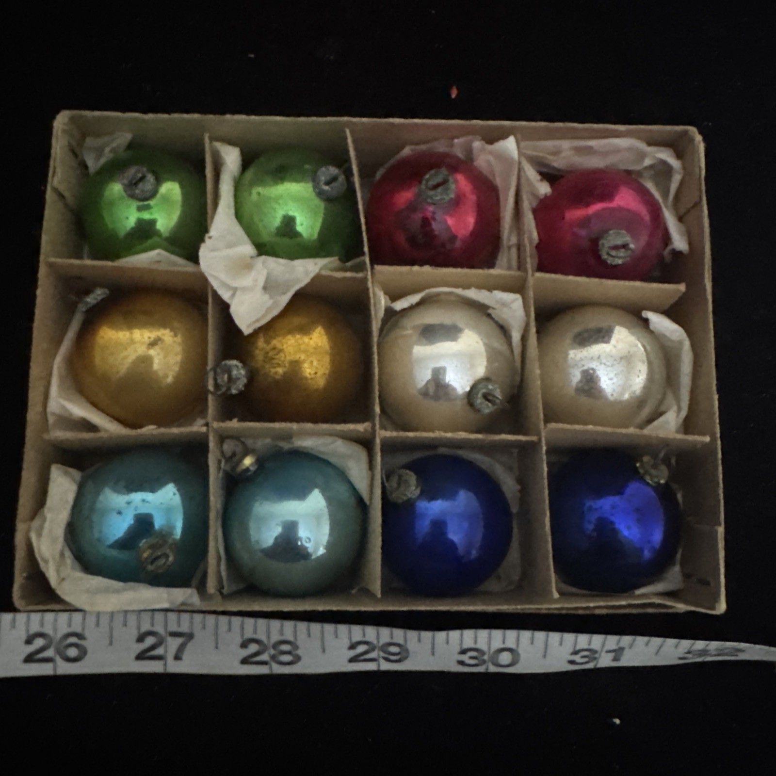 Vintg Box of 12 Japanese small Christmas Ornaments Hand Blown glass. Vintg Box of 12 Japanese small Christmas Ornaments Hand Blown glass.