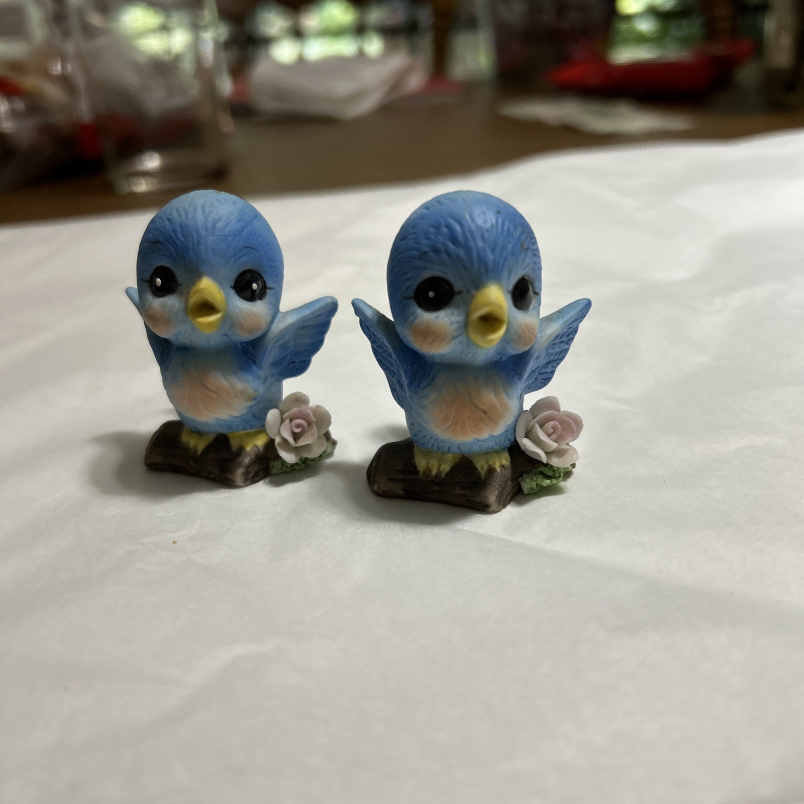 Josef Original  Vintage Mini  Ceramic Blue Birds   Two With Flowers