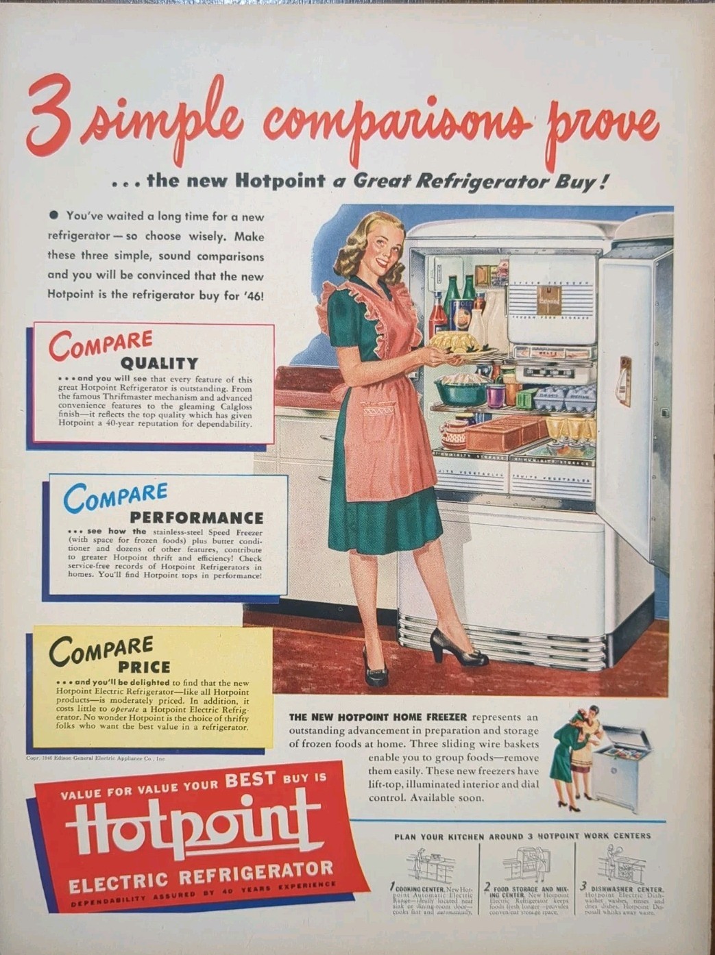 1946 Vintage Hotpoint Print Ad, Enjoy Better Eating Faster Cooking