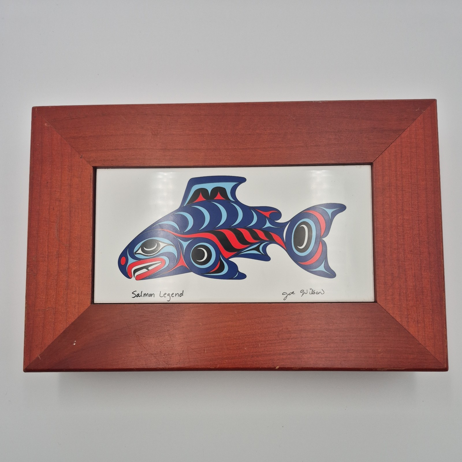 Vtg. Salmon Legend Wood & Tile Wood Framed By Artist Joe Wilson Vtg. Salmon Legend Wood & Tile Wood Framed By Artist Joe Wilson
