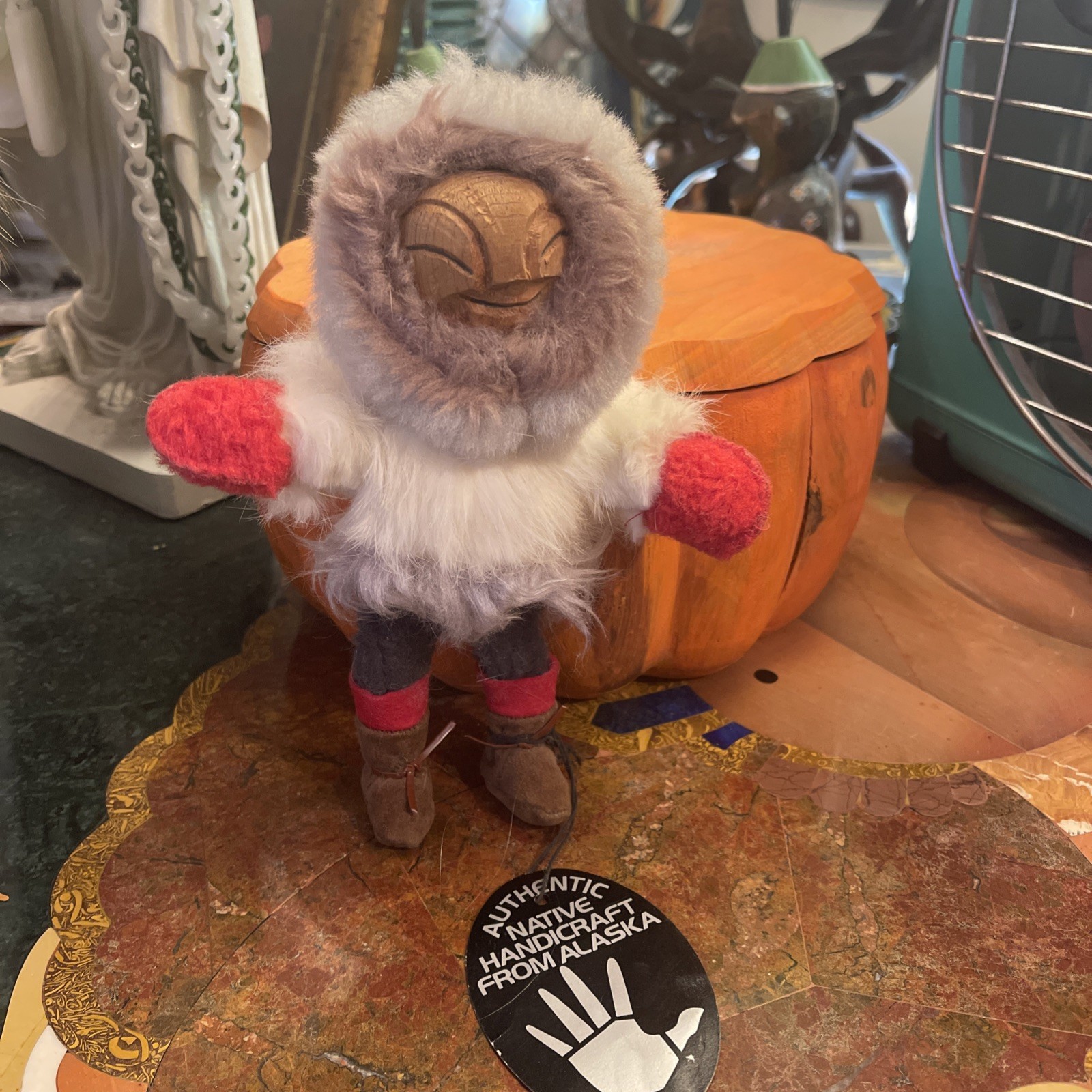 Vintage Eric Tepton signed Alaskan Native Handmade Fur & Wood Doll - 8” Long Vintage Eric Tepton signed Alaskan Native Handmade Fur & Wood Doll - 8” Long