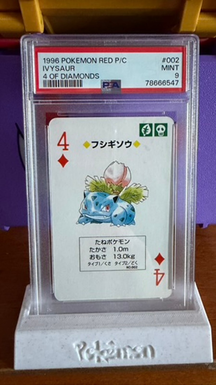 1996 Pokemon Red Playing Card Ivysaur 4 of Diamonds #002 PSA 9