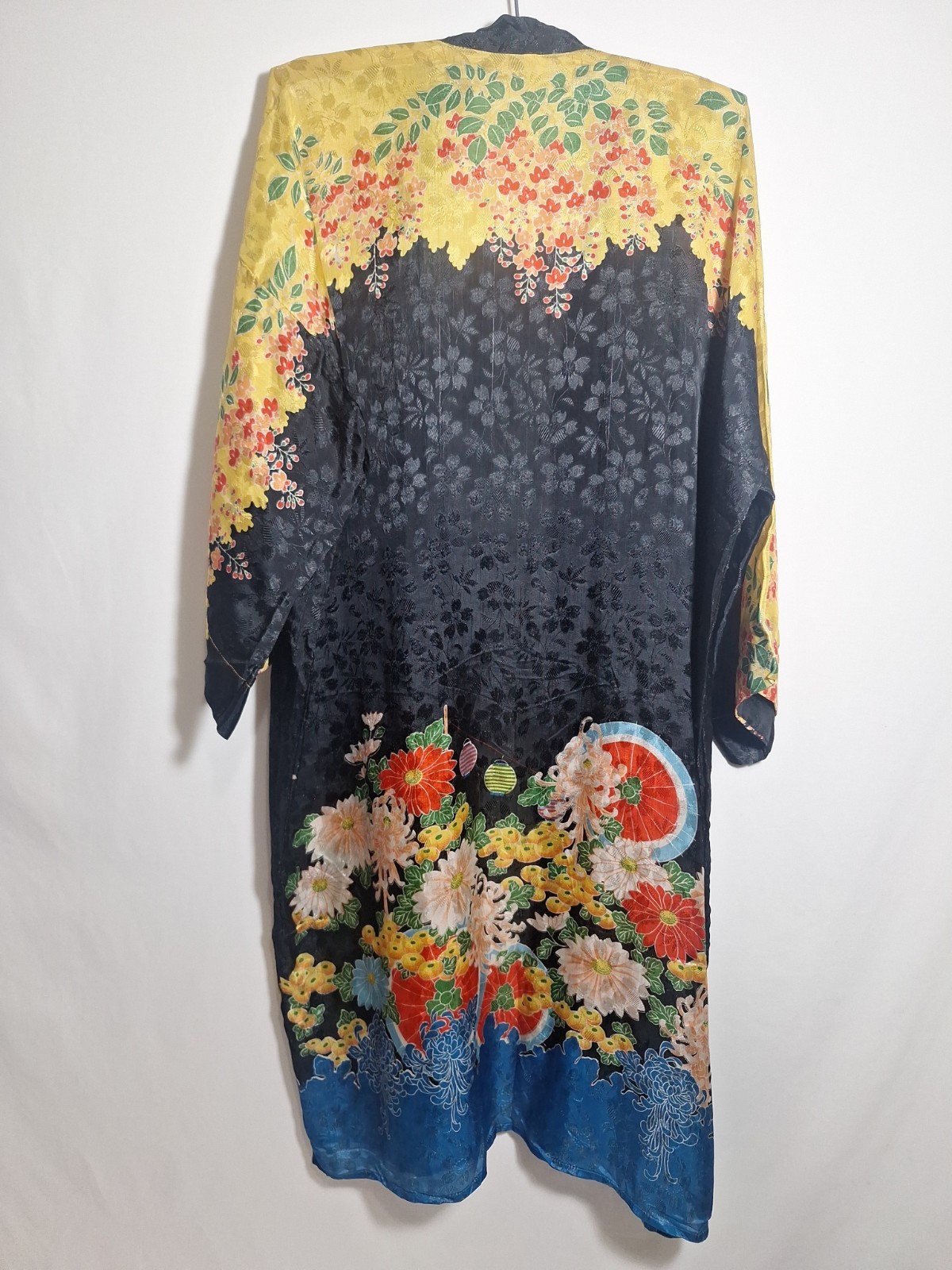 Vintage 1930s Japanese Export Rayon Brocade Kimono Robe Art Deco Duster Hand Sew