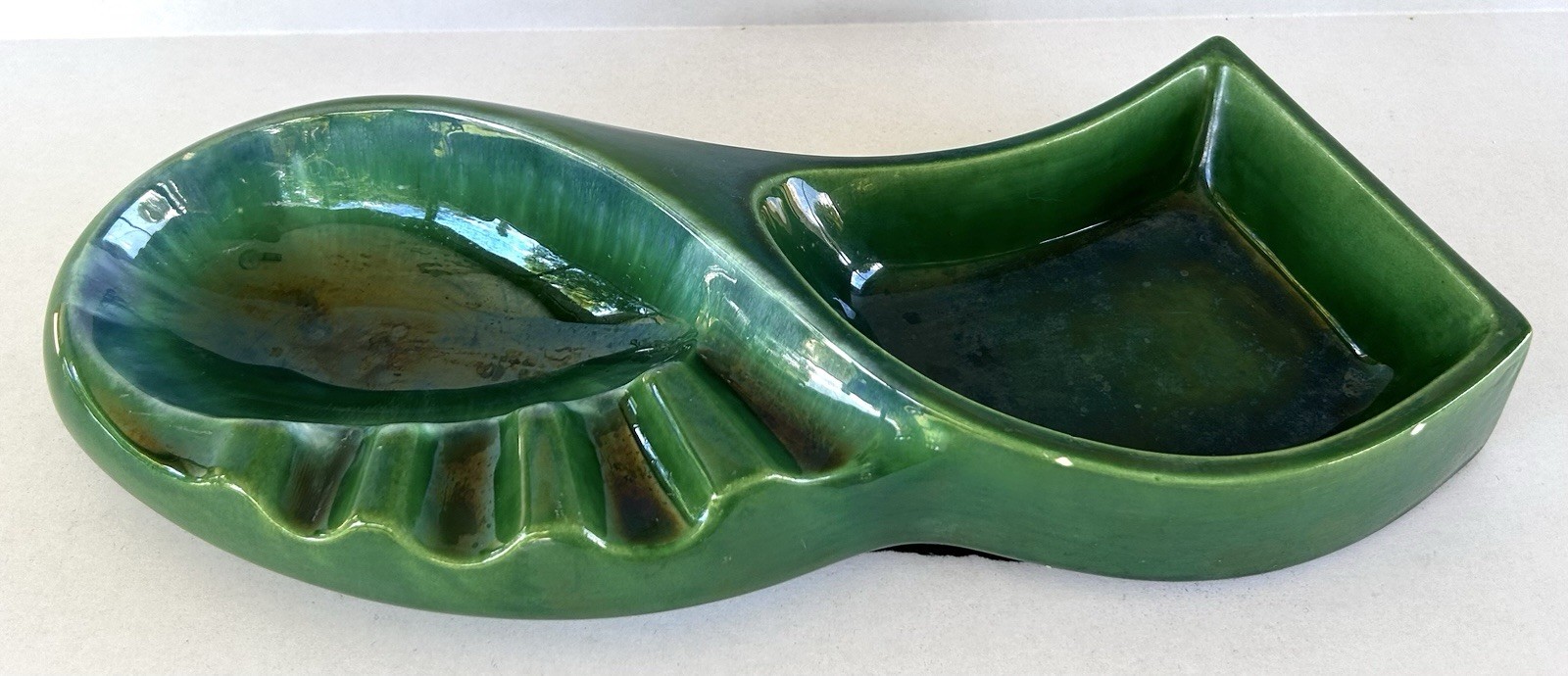 MCM Oversized Ashtray Royal Haegar Pottery Green Drip Glaze Vintage Mid Century