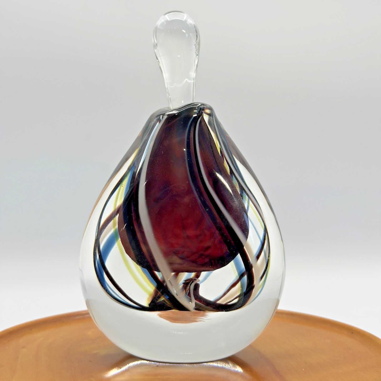 VTG Nancy Freeman Signed Art Glass Perfume Bottle Paperweight Red Swirl 1983