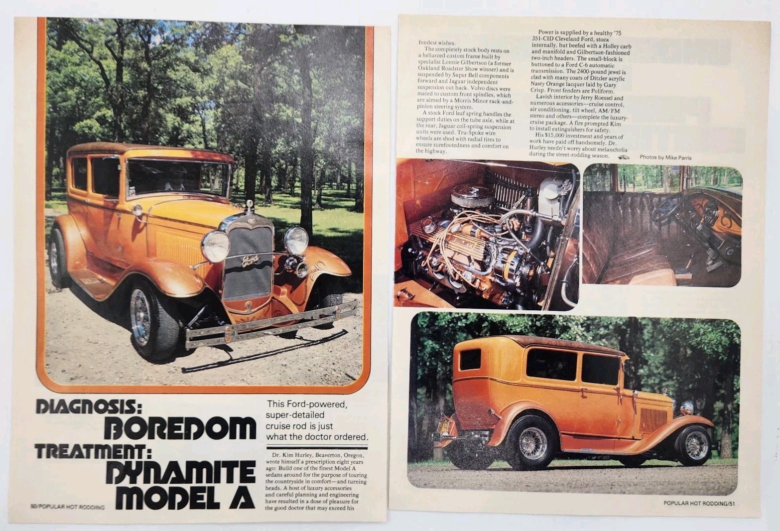 1978 Ford Model A Custom Hot Rod Orange Original Two Page Print Ad 70s