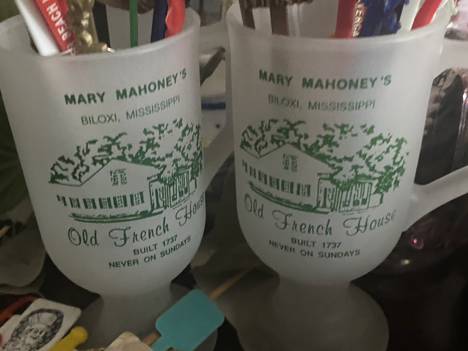 Mary Mahoney\'s Vintage Frosted Old French House Resturant Footed Mug~ Biloxi