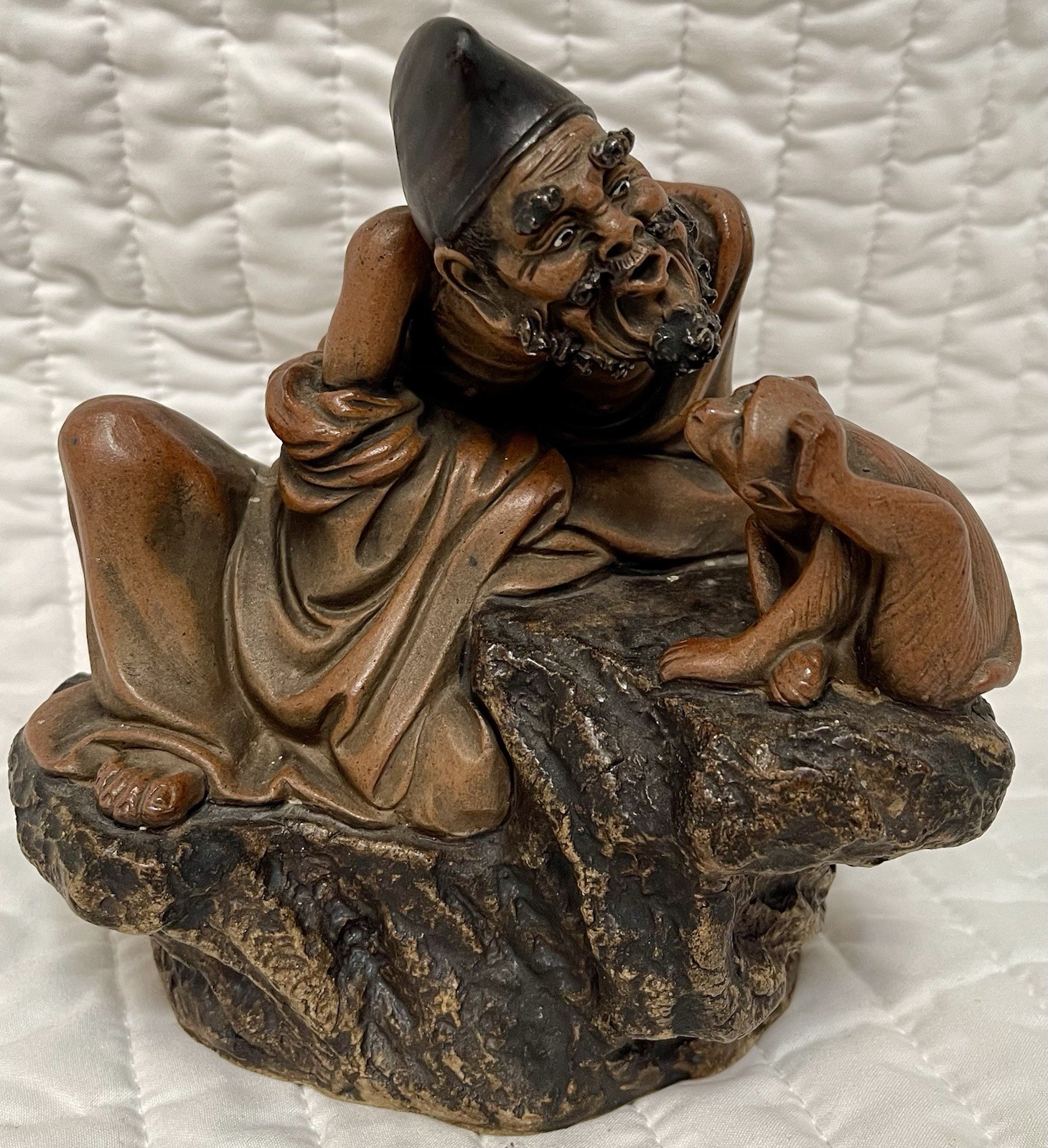 Chinese Shiwan Mudman Detailed Luohan Arhat Monk Monkey Figurine Mark Antique