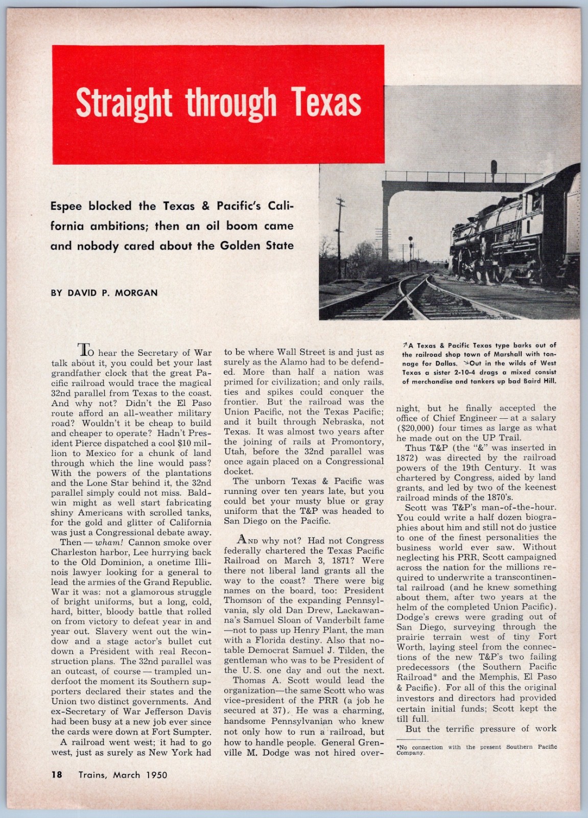 1950 Article - Texas & Pacific Railroad History Locomotive Roster Steam Diesel