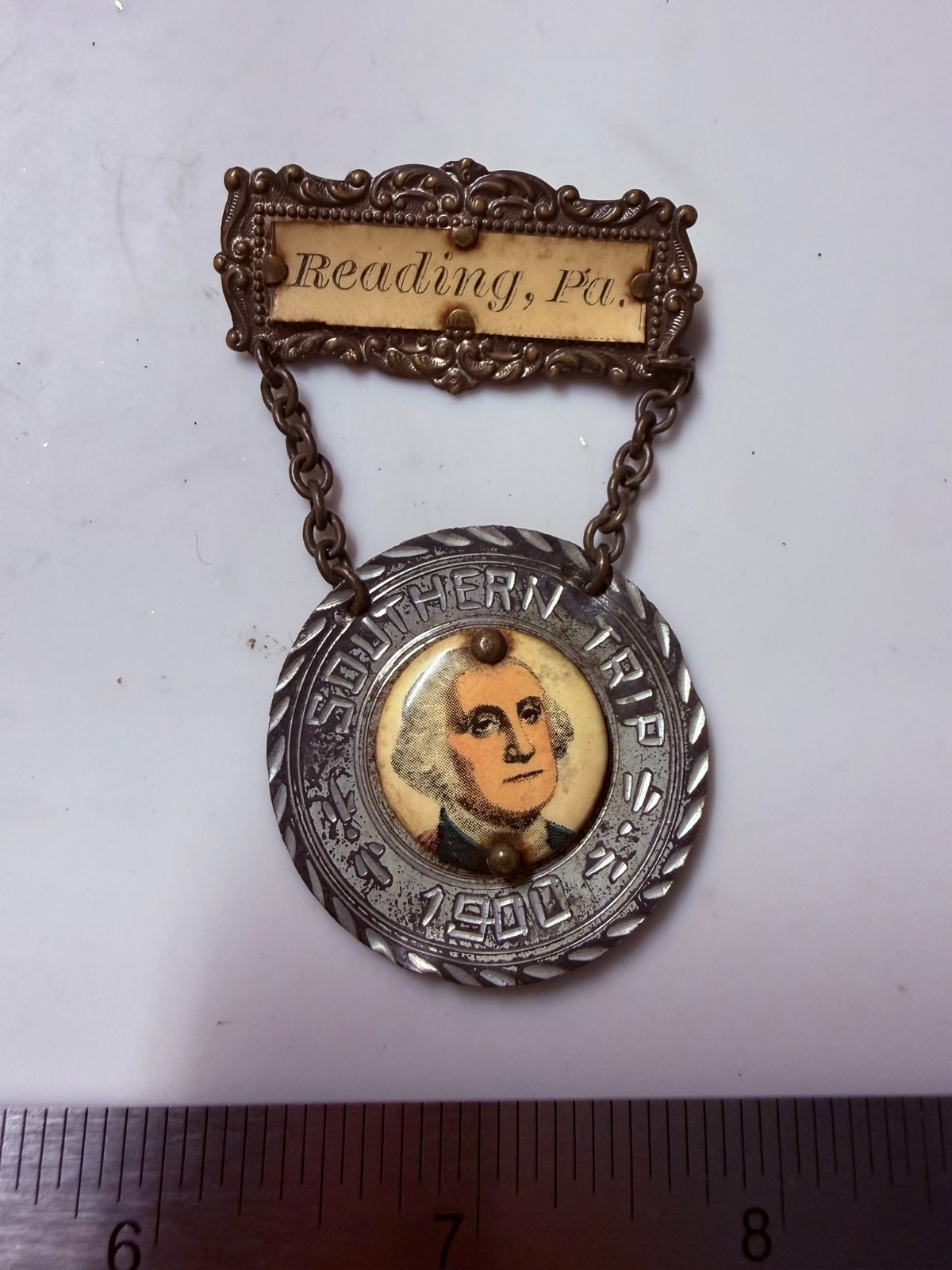 Amazing Rare Antique Reading Pa Southern Trip George Washington Badge 1900 - P17 Amazing Rare Antique Reading Pa Southern Trip George Washington Badge 1900 - P17