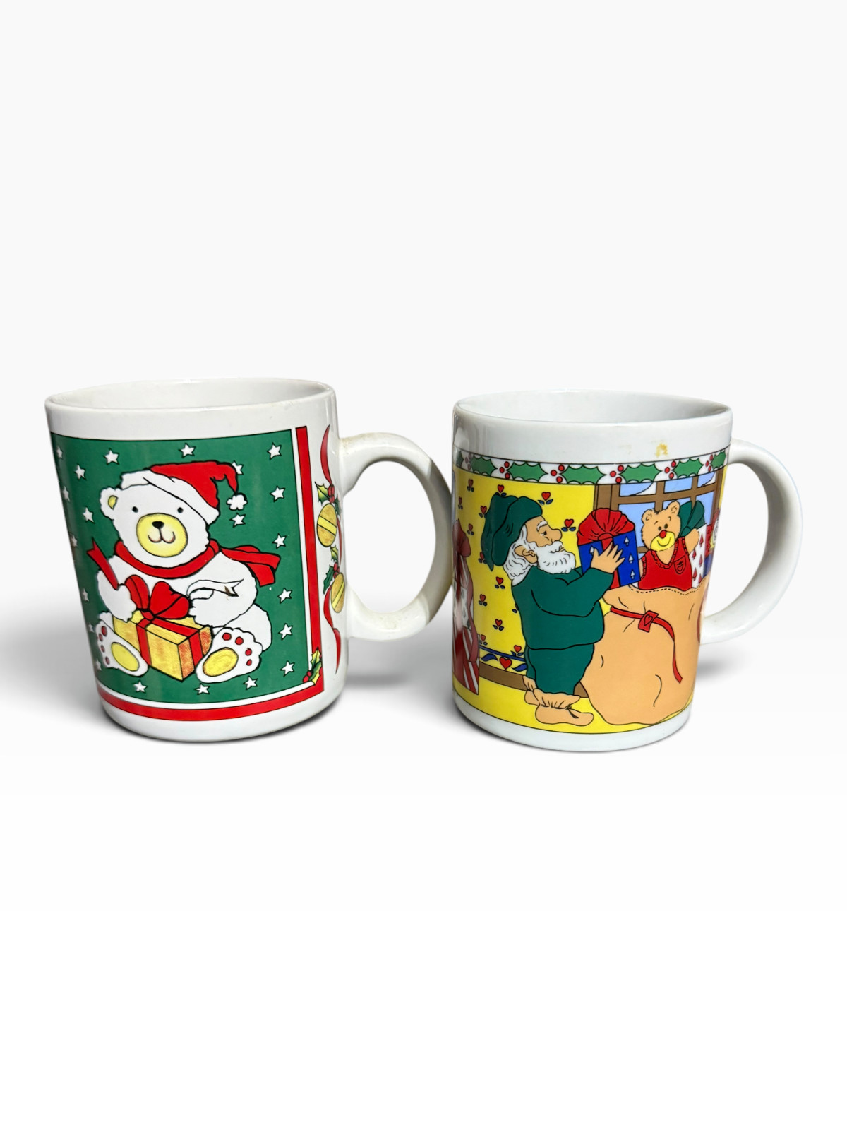Lot 2 Vintage Houston Foods Christmas Mugs 1988 1990 Polar Bear Santa Holiday