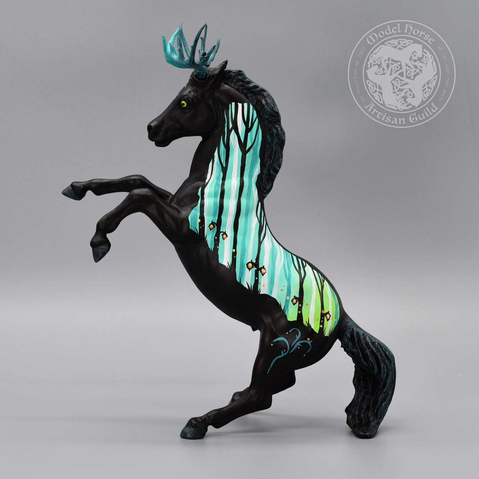 Custom M1 Fighting Stallion CLASSIC Scale Breyer - with Magnetic Antlers - 1:12