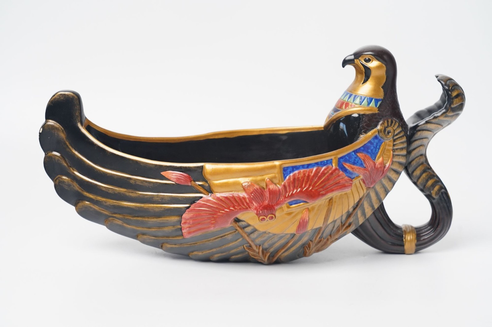 Egyptian Revival Horus Falcon Boat Bowl Centerpiece Dish Vessel