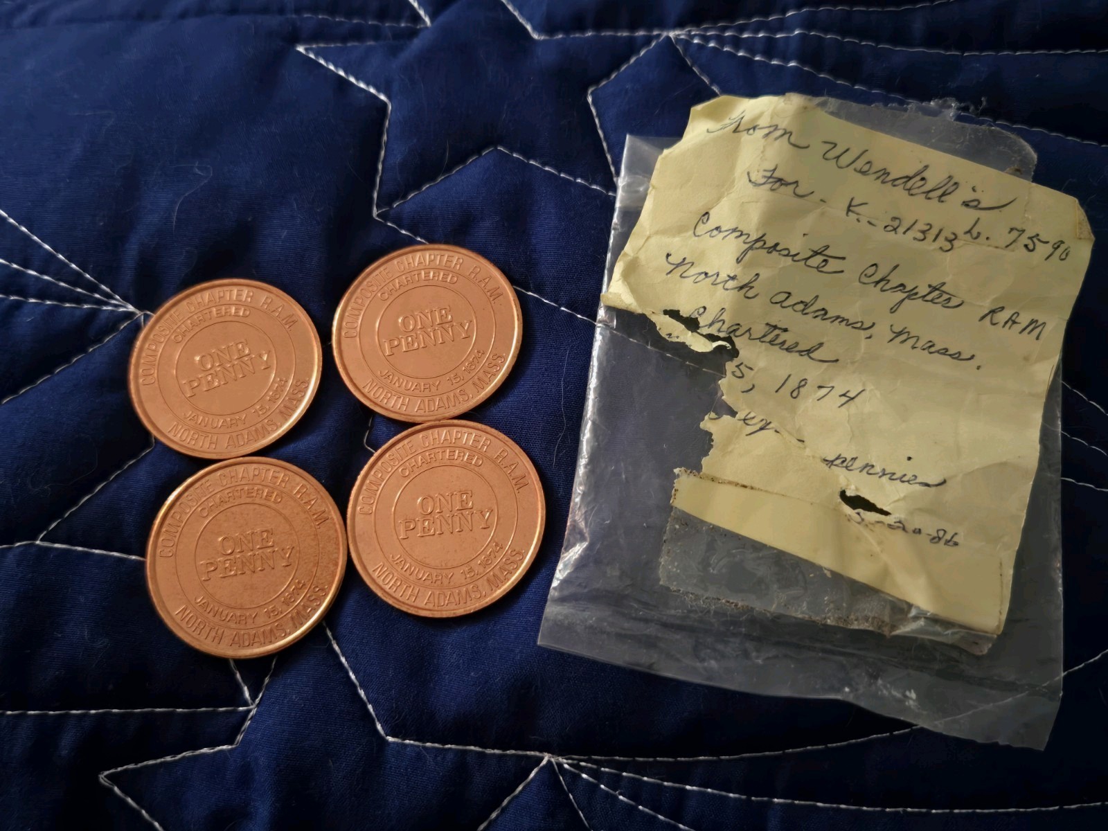 4 VTG Masonic Composite Chapter North Adams MA Penny Token Lot Wendells Archival
