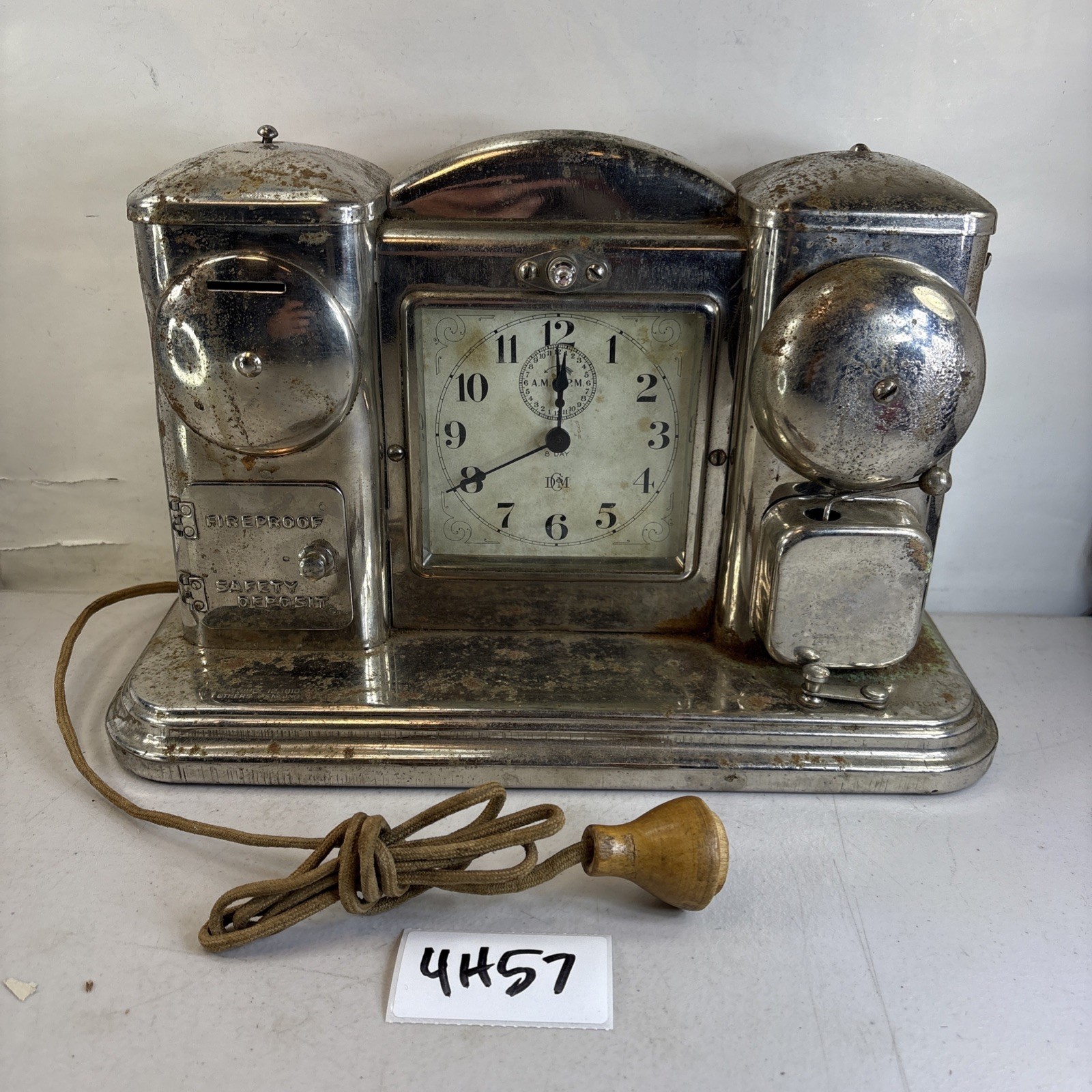 Rare Antique Darche Coin Bank Alarm Clock Flash Light Chicago Il 4H57