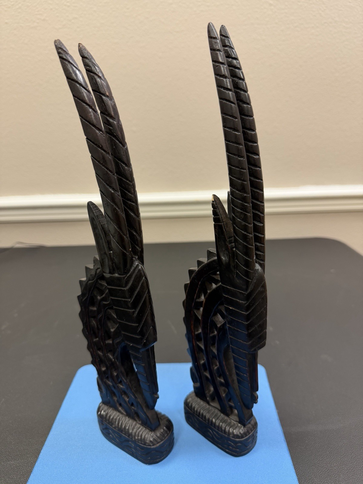 African Tribal Carving. Pair Wooden Chiwara Antelope Statues - Bamana Tribe