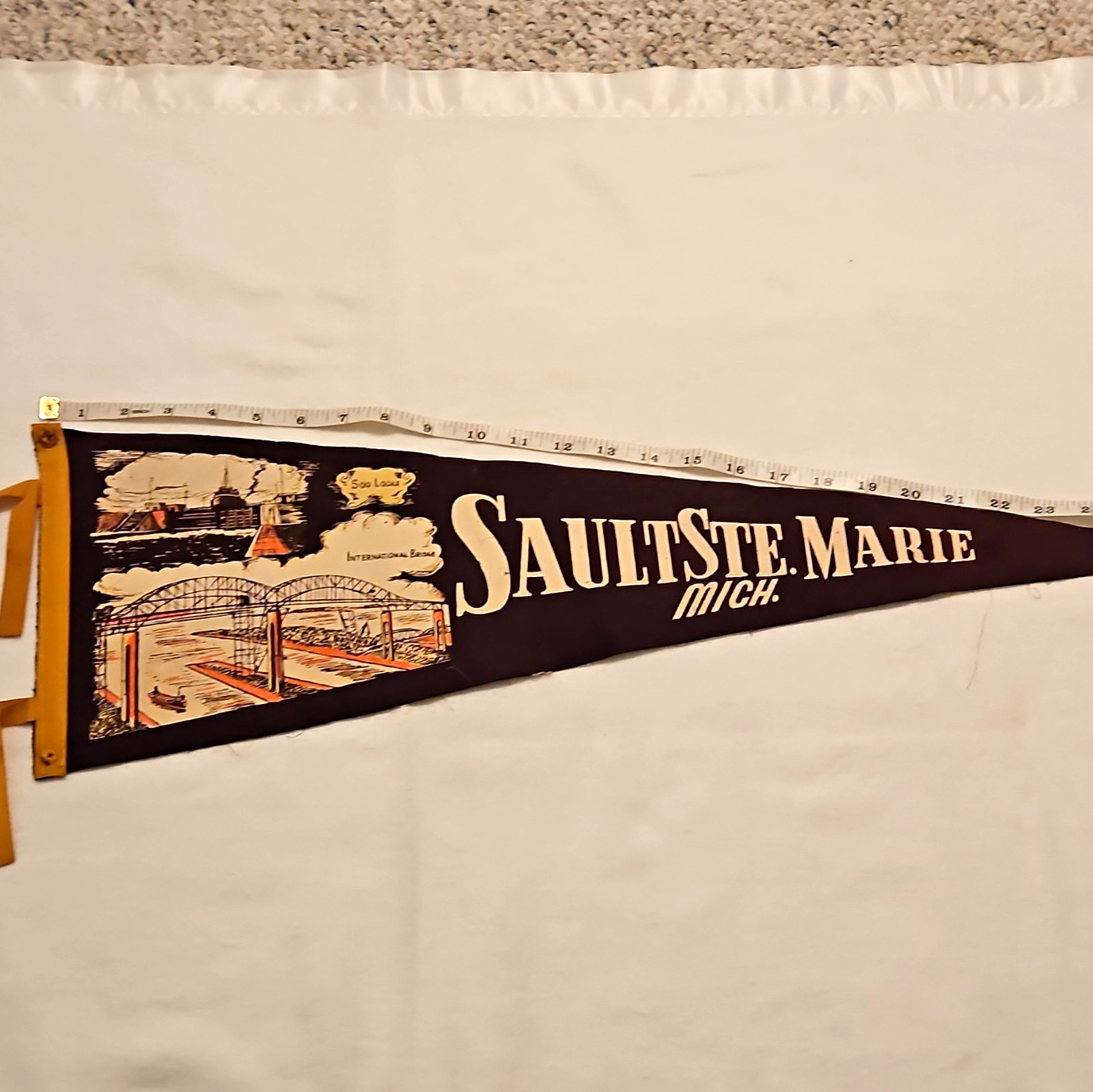 VTG 1950s Sault Ste Marie Mich Pennant Flag Soo Locks Freighter Ship Canal VTG 1950s Sault Ste Marie Mich Pennant Flag Soo Locks Freighter Ship Canal