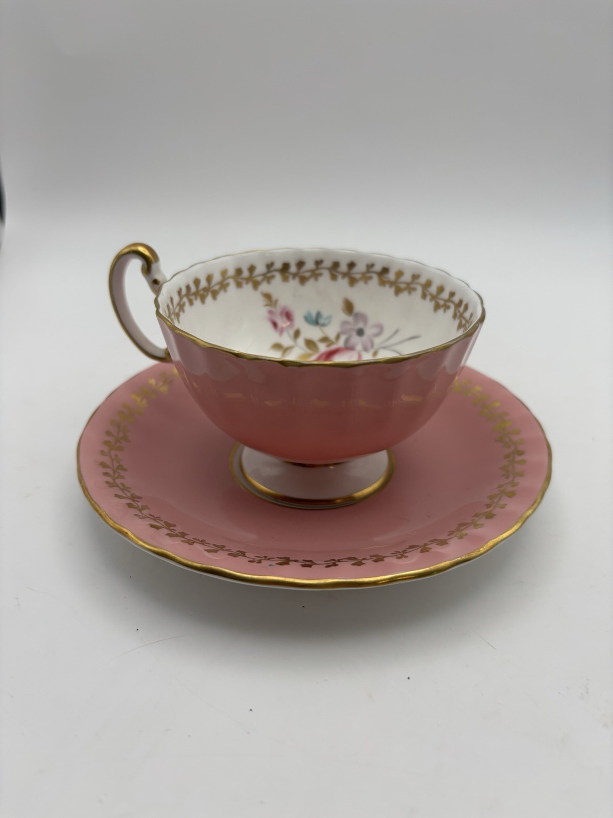 Pink And Gold Vintage Ansley Bone China Tea Cup And Saucer Made in England Pink And Gold Vintage Ansley Bone China Tea Cup And Saucer Made in England