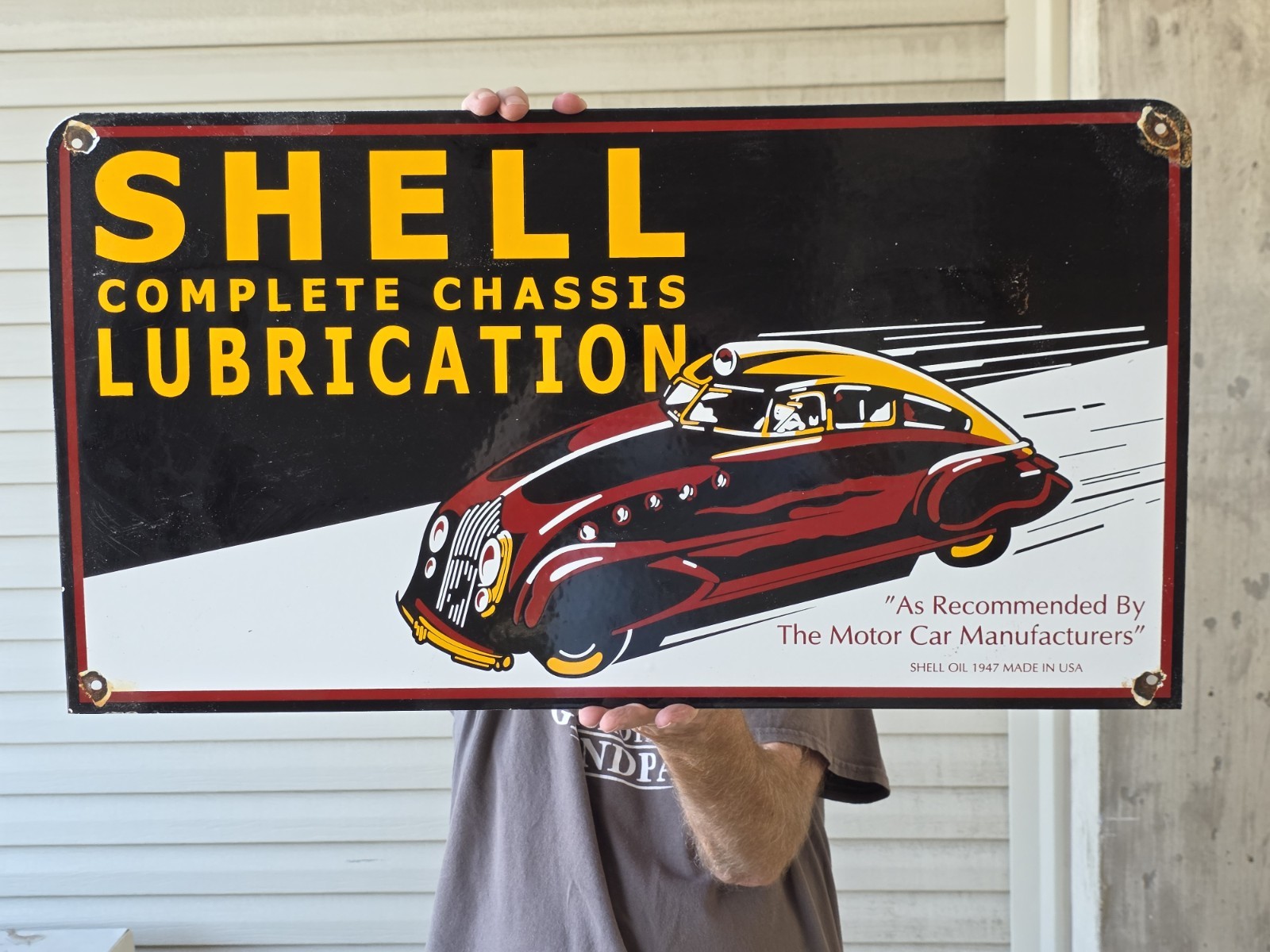 HUGE VINTAGE SHELL COMPLETE CHASSIS LUBRICATION PORCELAIN SIGN 28