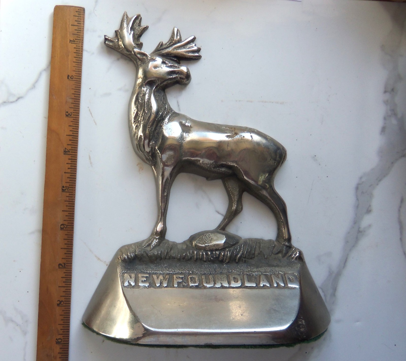 Antique Newfoundland Canada Bull Caribou Bookend Doorstop Nickel Plate Cast Iron