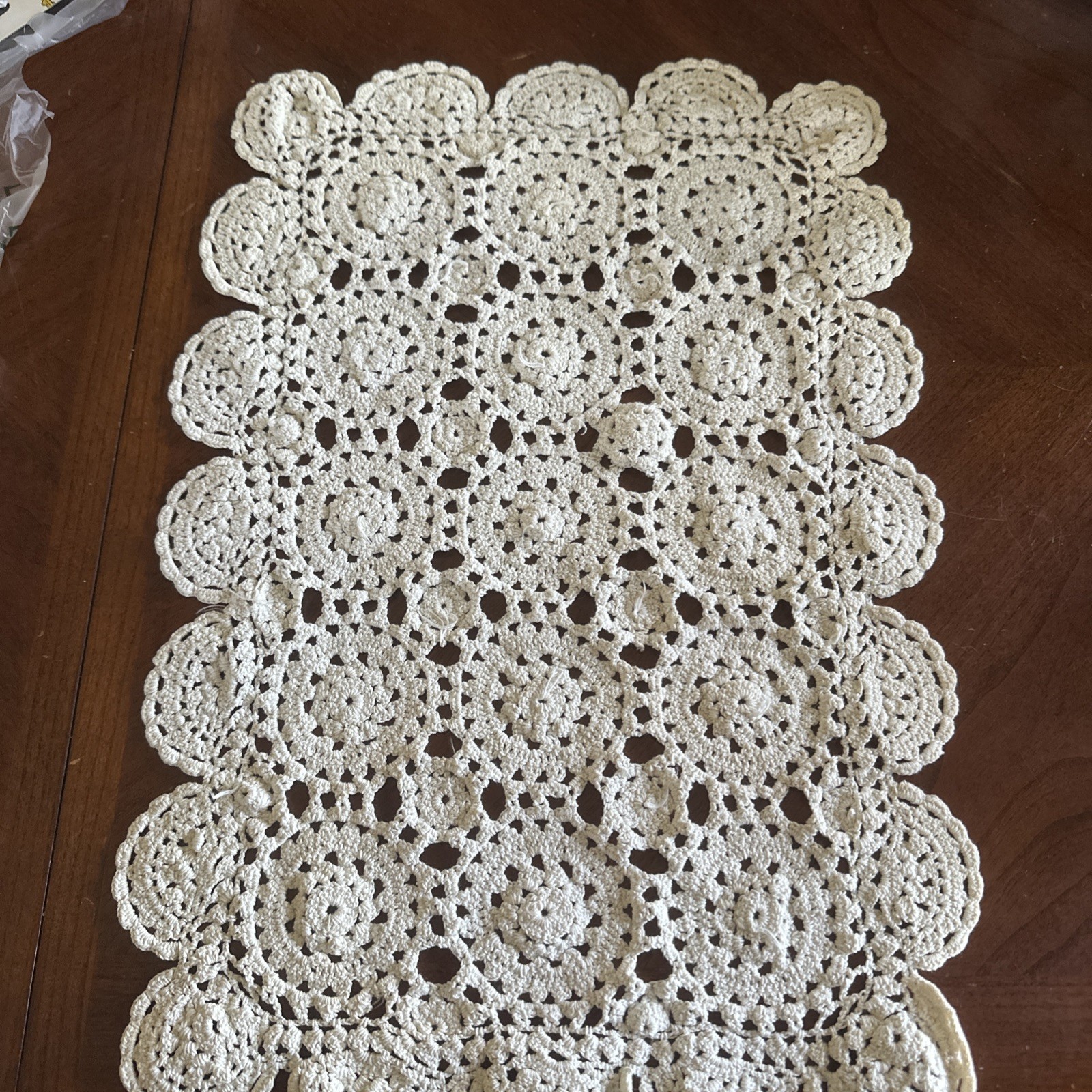 3  VTG Hand Crochet Off White Doily Table Topper Cotton