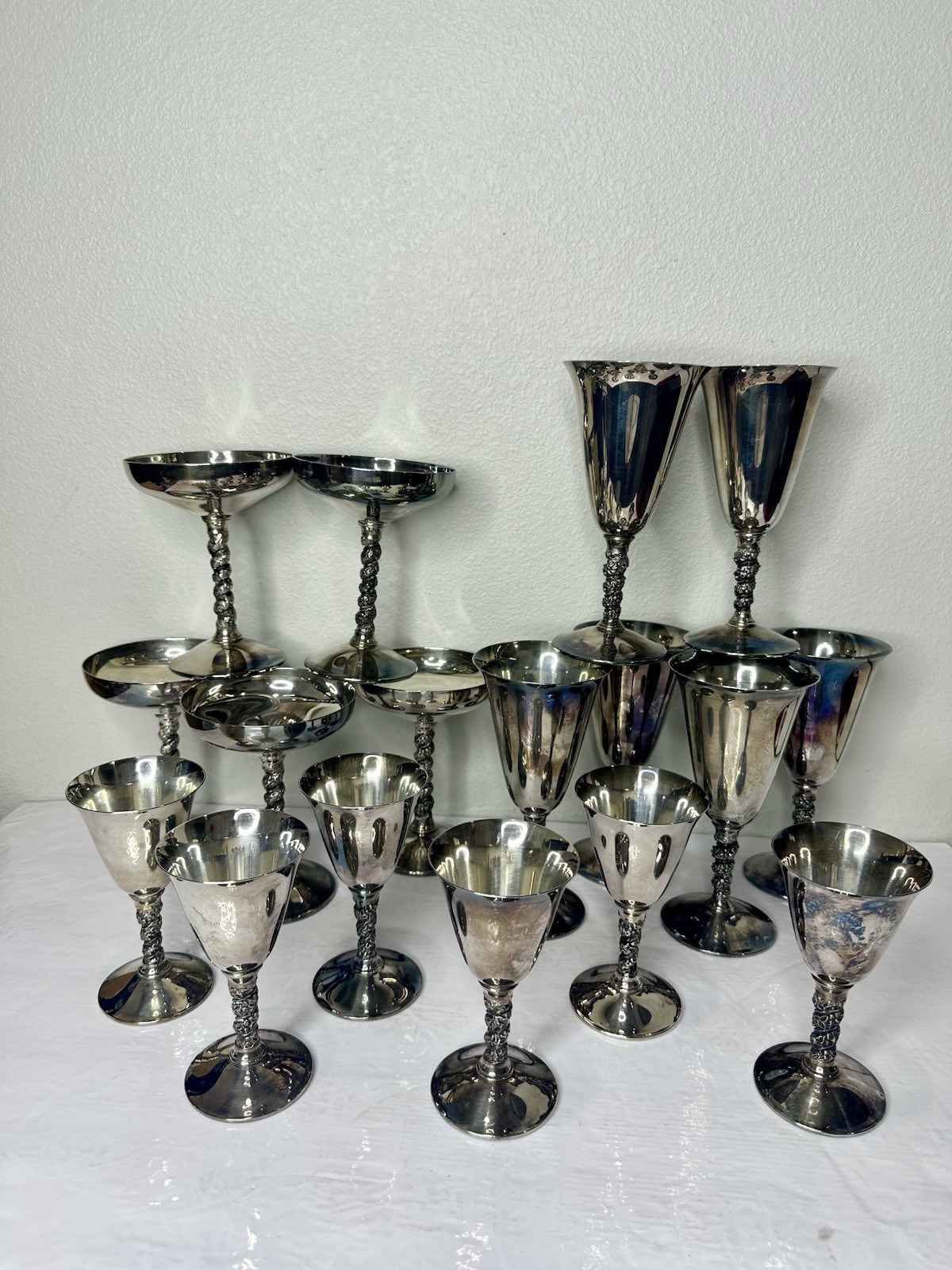 Vintage F.B. Rogers Silverplate Goblets Stemware Made in Spain Lot of 17