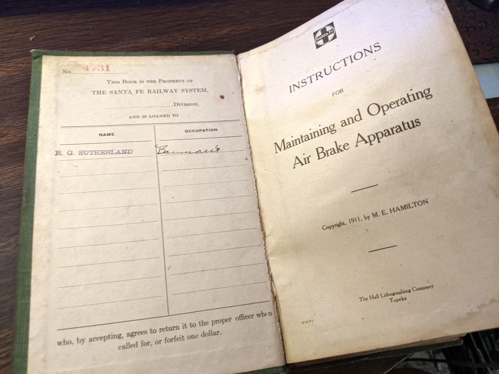Rare 1911 SANTA FE Instructions for Operating & Maintaining Air Brake Apparatus Rare 1911 SANTA FE Instructions for Operating & Maintaining Air Brake Apparatus