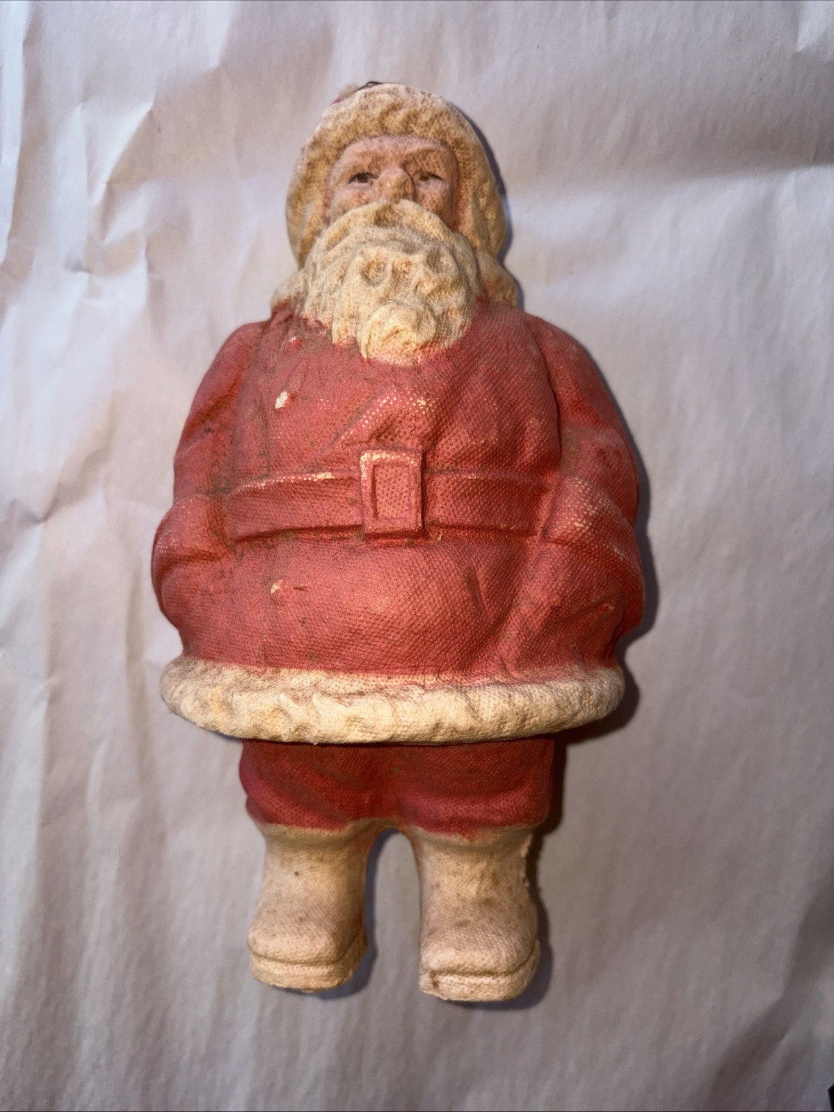 Antique Santa Pressed Paper Mache Pulp Christmas Figure Holiday 9 1/2 IN Tall