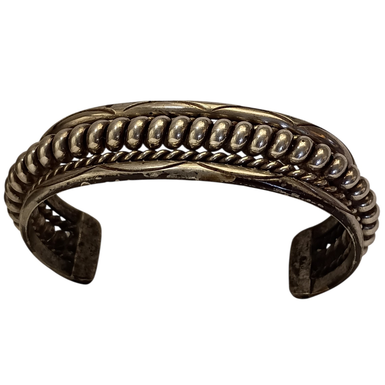 Atelier Verna and Franklin Tahe Sterling Silver Navajo Handmade Arches Bracelet