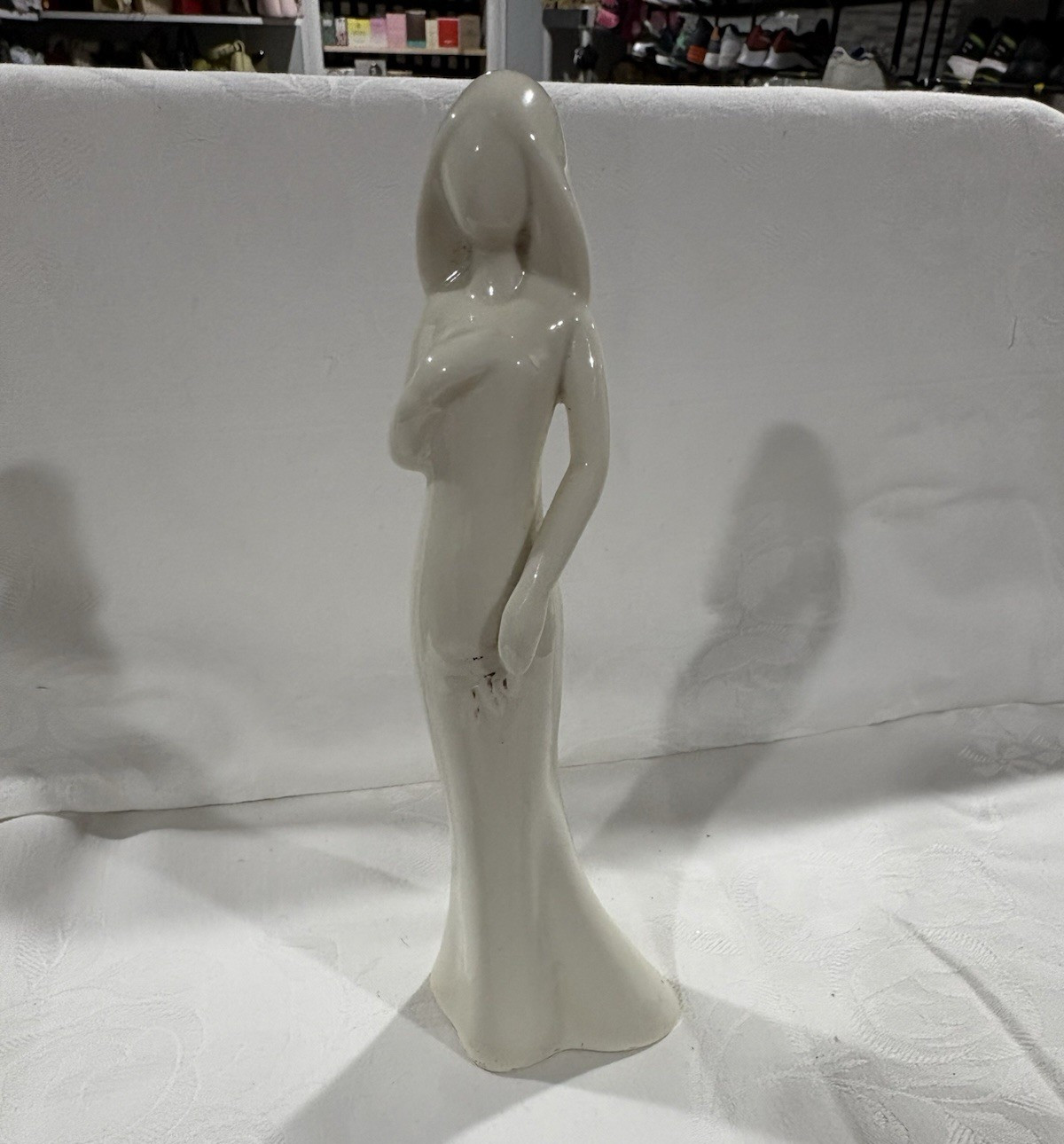White Glossy Ceramic Woman Figurine Sculpture, People Theme, Adults