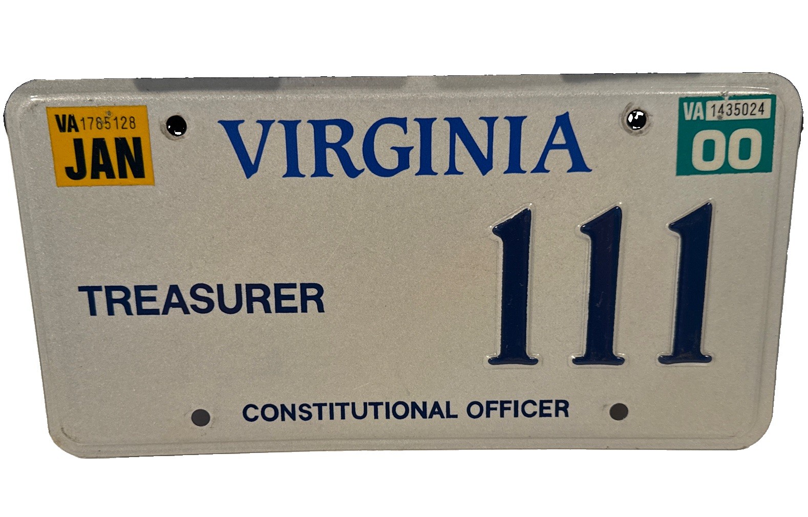 Exp Va Vanity License Plate Constitutional Officer Treasurer 111 Man Cave Tag