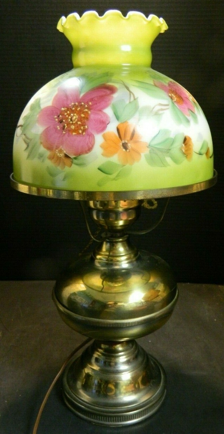 Vintage Converted Rochester Oil Lamp w/ Hand Painted Shade 19.5\