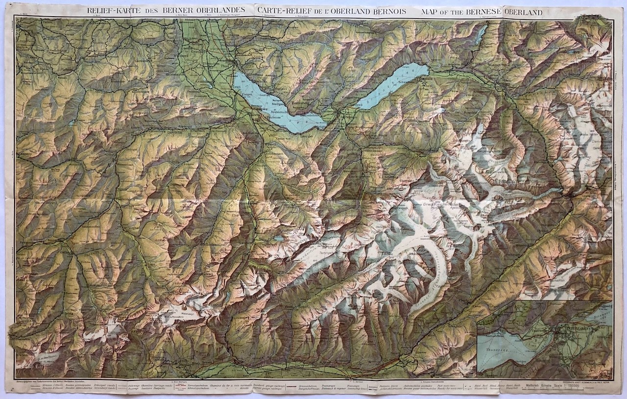 Original Vintage Map SWITZERLAND - BERNESE OBERLAND -COUNTRY - MOUNTAINS - 1920s