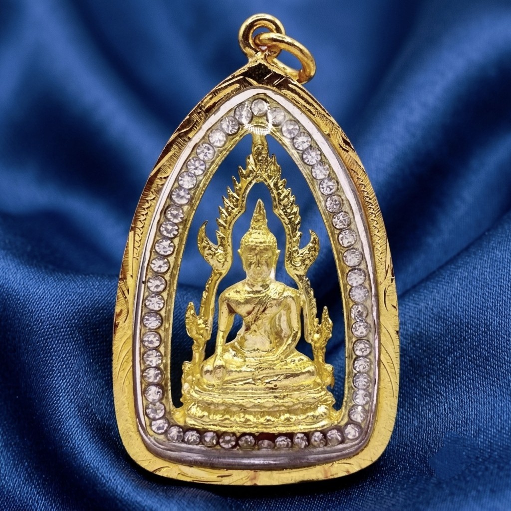 Thai Buddha Amulet Phra Buddha Chinnarat 24k Gold  GP Frame Pendant Protection