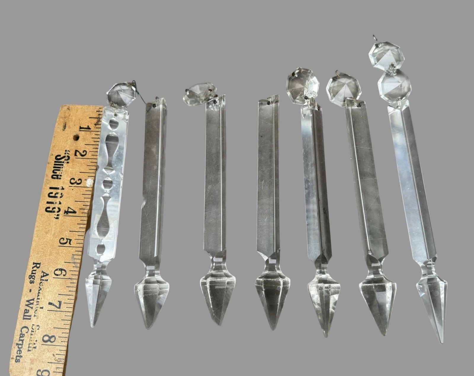 7 Antique Vintage Crystal Chandelier Prisms Long Spear Drops 7.5-8” Mixed