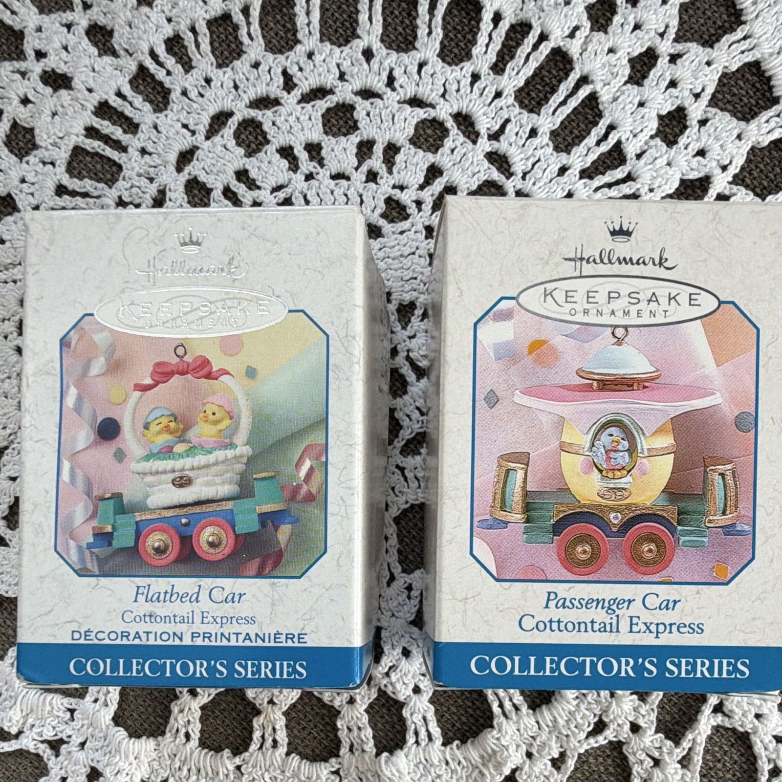 Hallmark Keepsake Cottontail Express Train Ornaments Lot of 2, Dated Easter