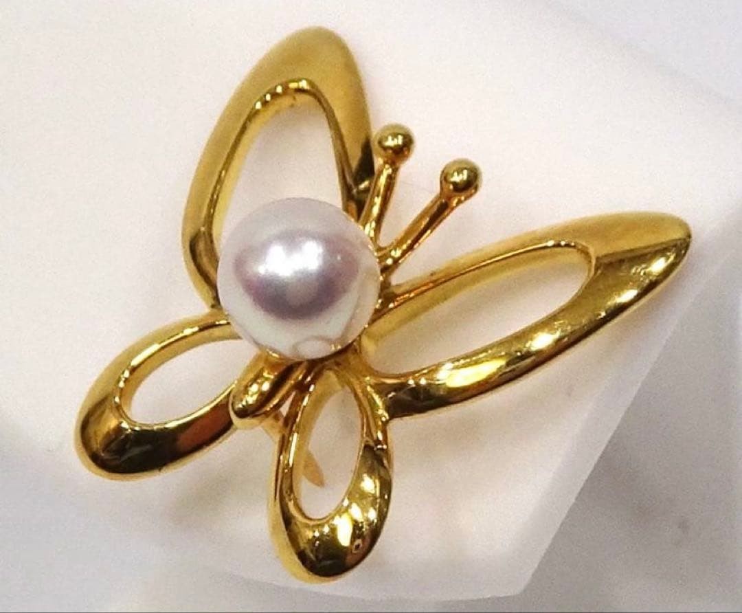 Mikimoto K18 Gold Pearl Butterfly Pin Brooch 2.3g