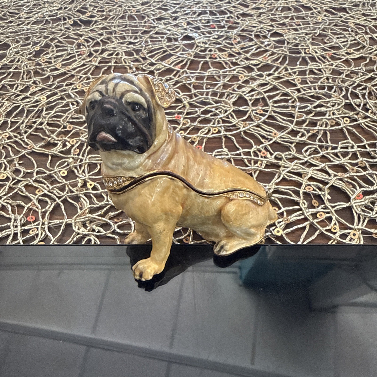 Bejeweled Pug Dog Trinket Box With Gold-Tone Finish & Rhinestones Bejeweled Pug Dog Trinket Box With Gold-Tone Finish & Rhinestones