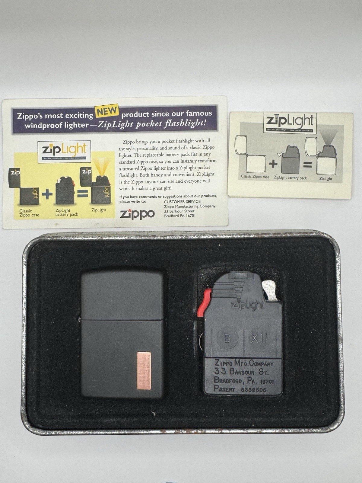 1997 Zippo ZipLight Pocket Flashlight Combo Pack New In Box Never Used Unfired
