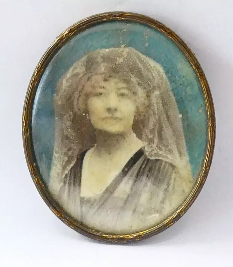 Antique Vintage 1890-s Late Victorian Hand Painted Portrait in Original Frame.