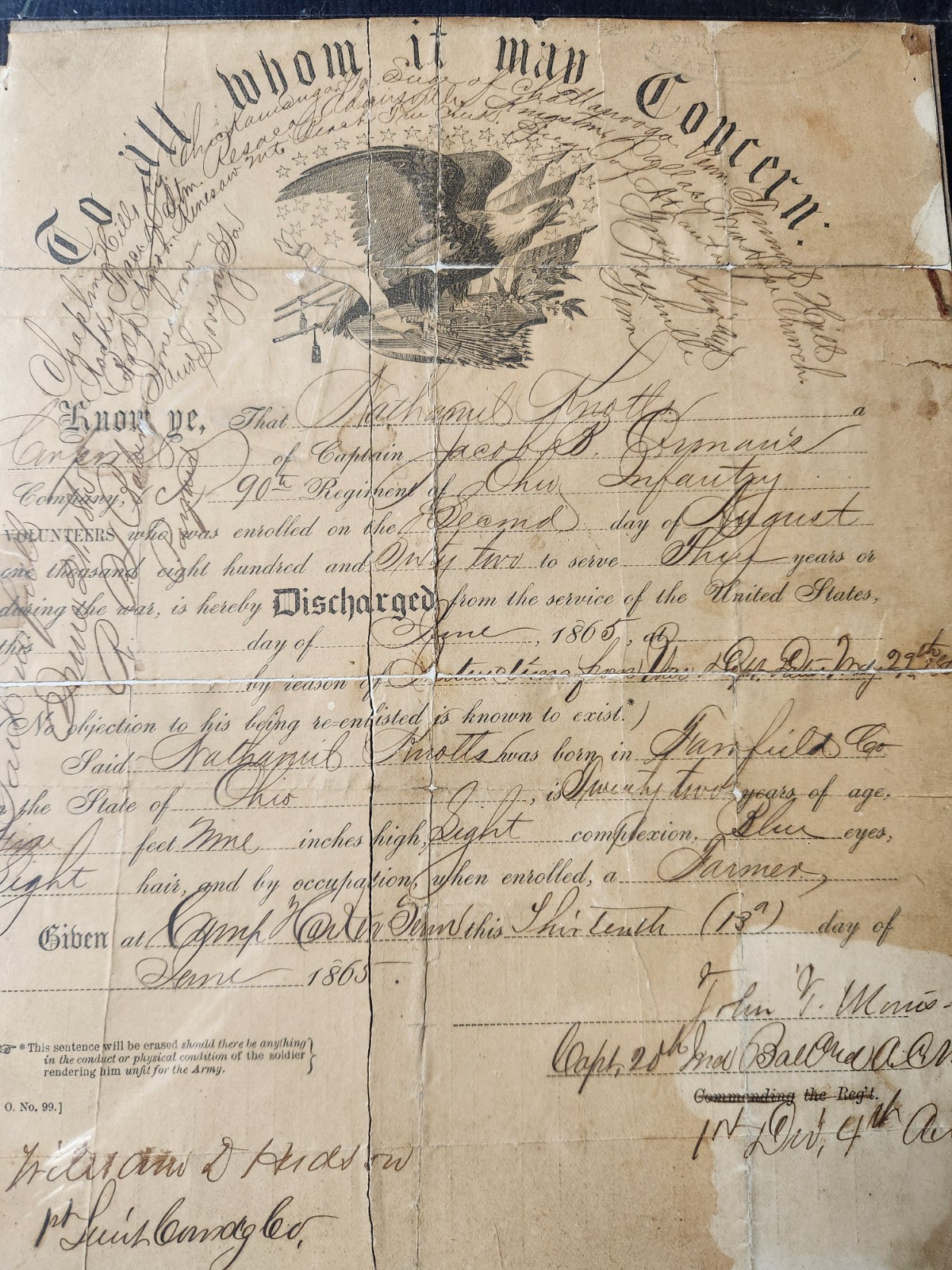 Civil War Discharge and associated paper work Civil War Discharge and associated paper work