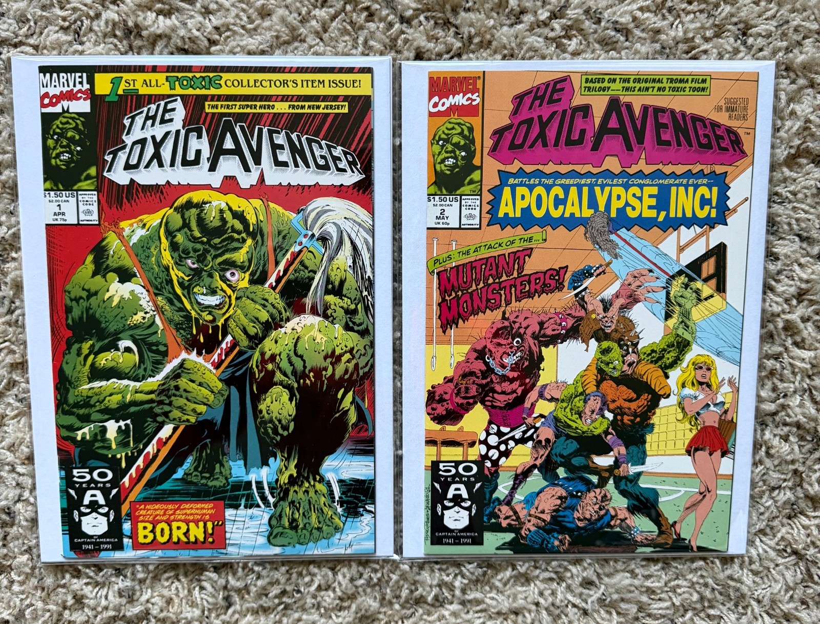Toxic Avenger #1 (Marvel Comics April 1991) and #2 (Both Copies Are NM+)
