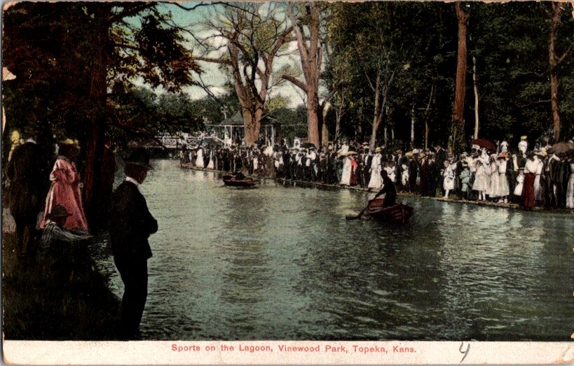 Postcard Water Sports on the Lagoon Vinewood Park Topeka KS Kansas 1907    J-268