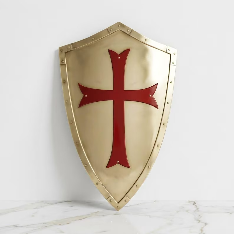 Knights Templar Shield Brass Steel Crusader Shield Medieval Wall Decor Gift