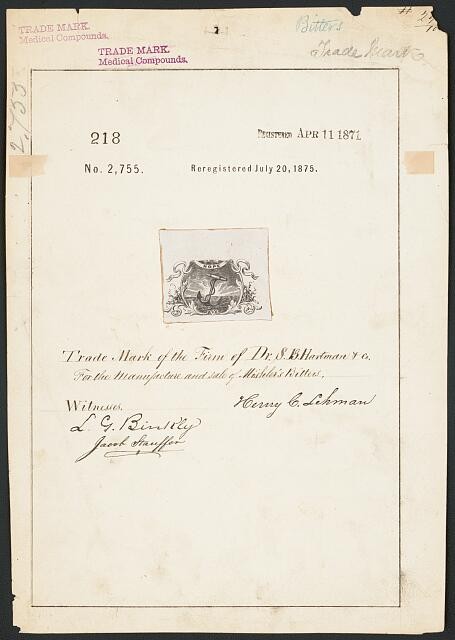 [Trademark registration by Dr. S. B. Hartman & Co. for Hope brand Bitters]