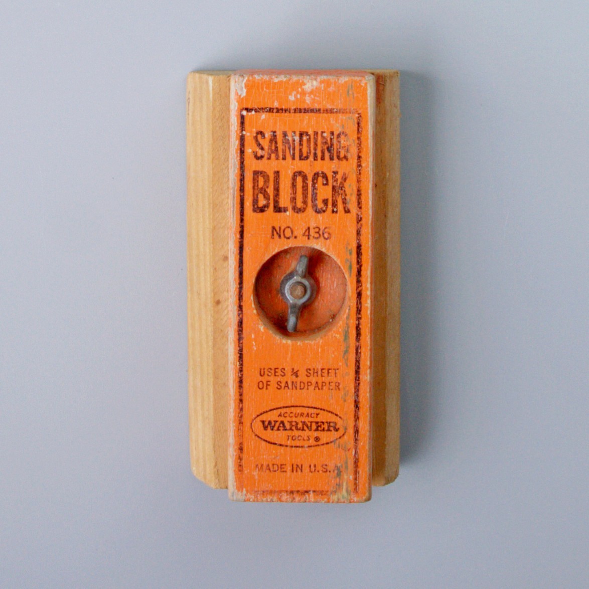 Vintage Warner No. 436 Sanding Block Wood Hand Sander Wing Nut Lock USA Tool